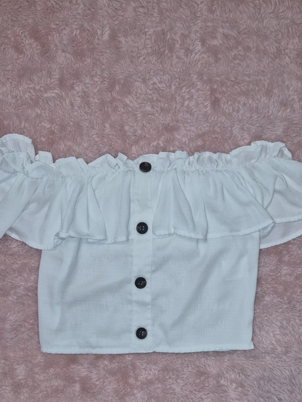 White Ruffled Off-Shoulder Button Front Top